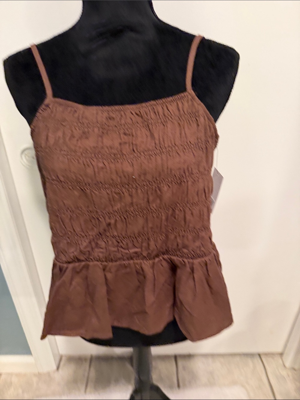 Women’s Brown Smocked Peplum Cami Top XL